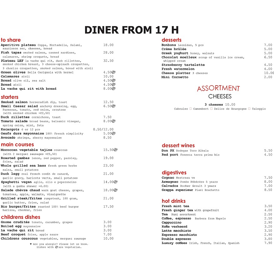 french restaurant menu